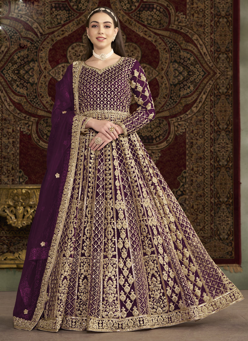 Vegaa Fashion Violet Net Embroidered Anarkali Suit | Grocsy