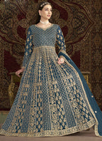 Vegaa Fashion Aqua Blue Net Embroidered Anarkali Suit | Grocsy