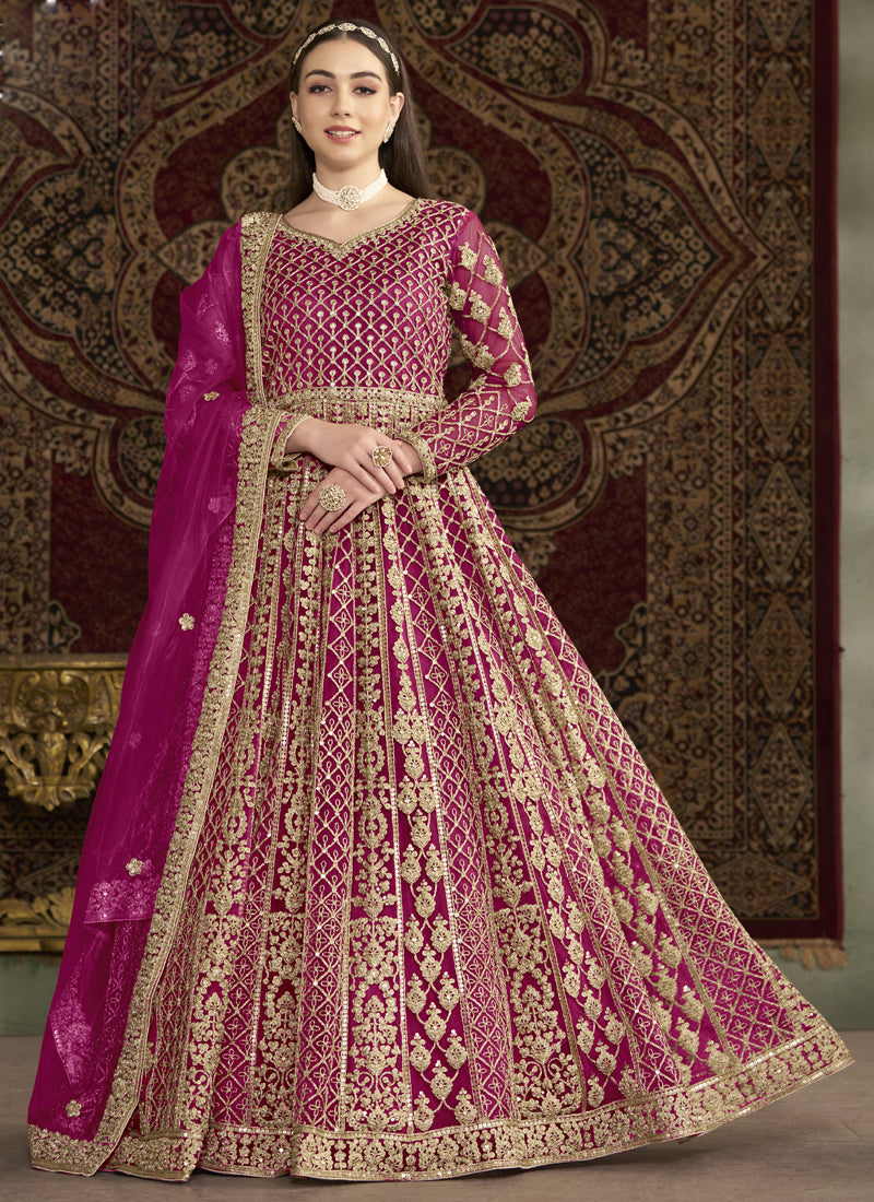 Vegaa Fashion Pink Net Embroidered Anarkali Suit | Grocsy