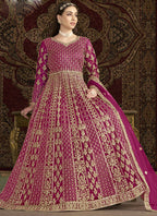 Vegaa Fashion Pink Net Embroidered Anarkali Suit | Grocsy