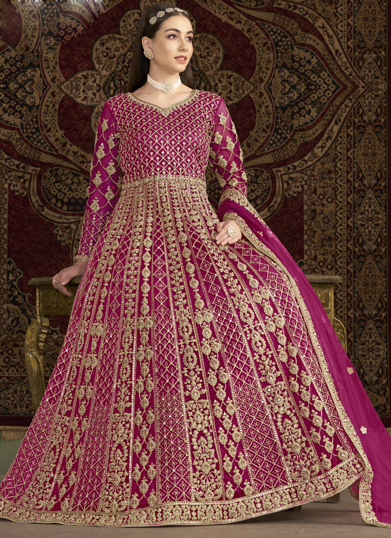 Vegaa Fashion Pink Net Embroidered Anarkali Suit | Grocsy