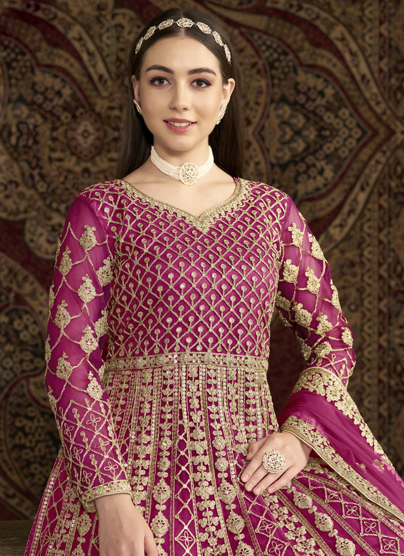 Vegaa Fashion Pink Net Embroidered Anarkali Suit | Grocsy