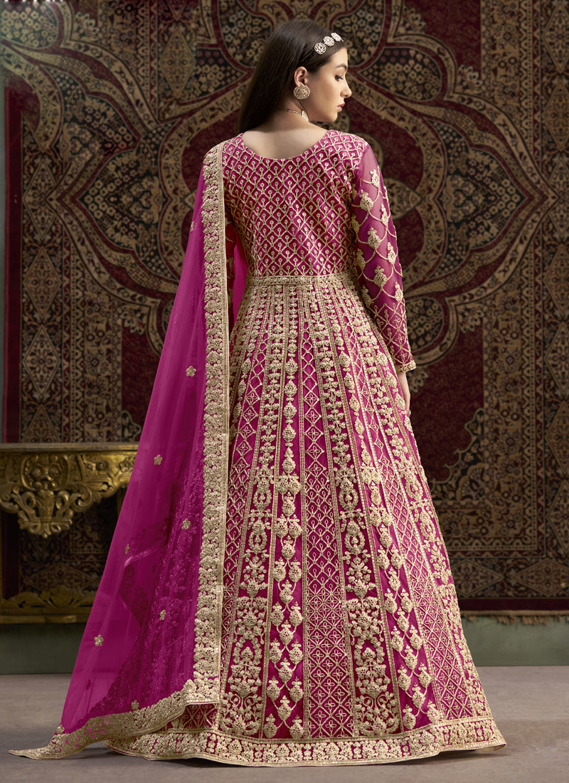 Vegaa Fashion Pink Net Embroidered Anarkali Suit | Grocsy
