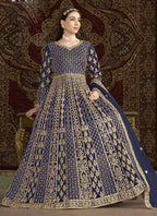 Vegaa Fashion Blue Net Embroidered Anarkali Suit | Grocsy