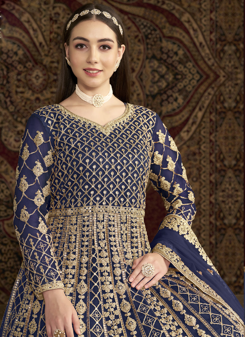 Vegaa Fashion Blue Net Embroidered Anarkali Suit | Grocsy