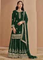 Vegaa Fashion Green Faux Georgette Embroidered Palazzo Suit | Grocsy