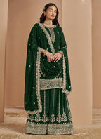 Vegaa Fashion Green Faux Georgette Embroidered Palazzo Suit | Grocsy