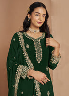 Vegaa Fashion Green Faux Georgette Embroidered Palazzo Suit | Grocsy