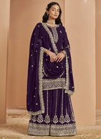 Vegaa Fashion Violet Faux Georgette Embroidered Palazzo Suit | Grocsy