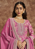 Vegaa Fashion Pink Dola Silk Jacquard Designer Salwar Suit | Grocsy