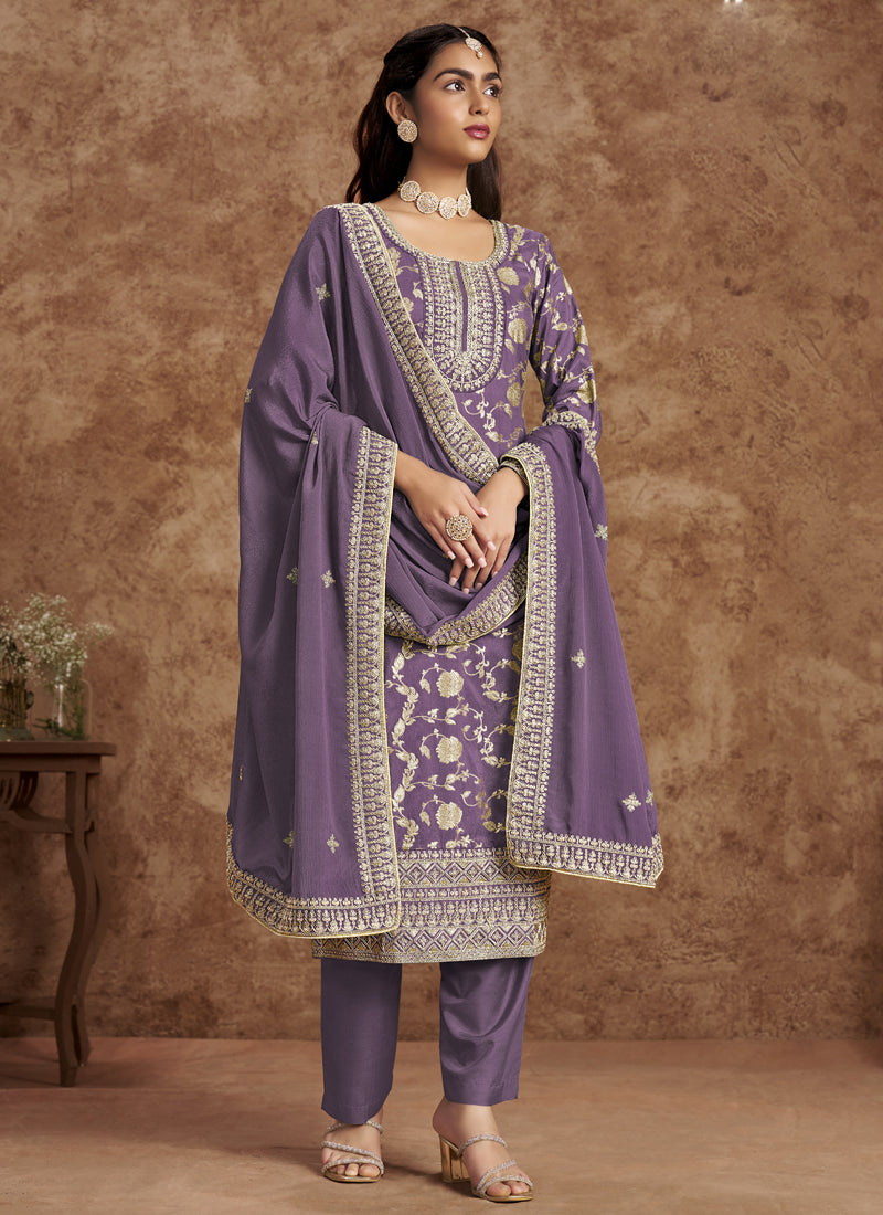 Vegaa Fashion Lavender Dola Silk Jacquard Designer Salwar Suit | Grocsy