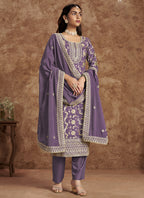 Vegaa Fashion Lavender Dola Silk Jacquard Designer Salwar Suit | Grocsy