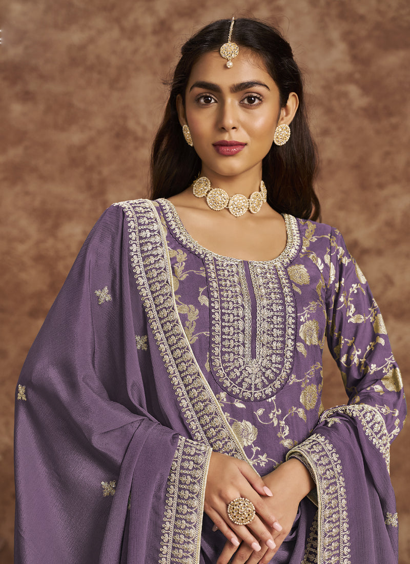 Vegaa Fashion Lavender Dola Silk Jacquard Designer Salwar Suit | Grocsy