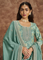 Vegaa Fashion Sky Blue Dola Silk Jacquard Designer Salwar Suit | Grocsy