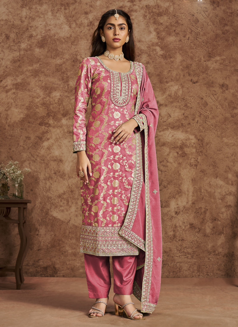 Vegaa Fashion Light Peach Dola Silk Jacquard Designer Salwar Suit | Grocsy