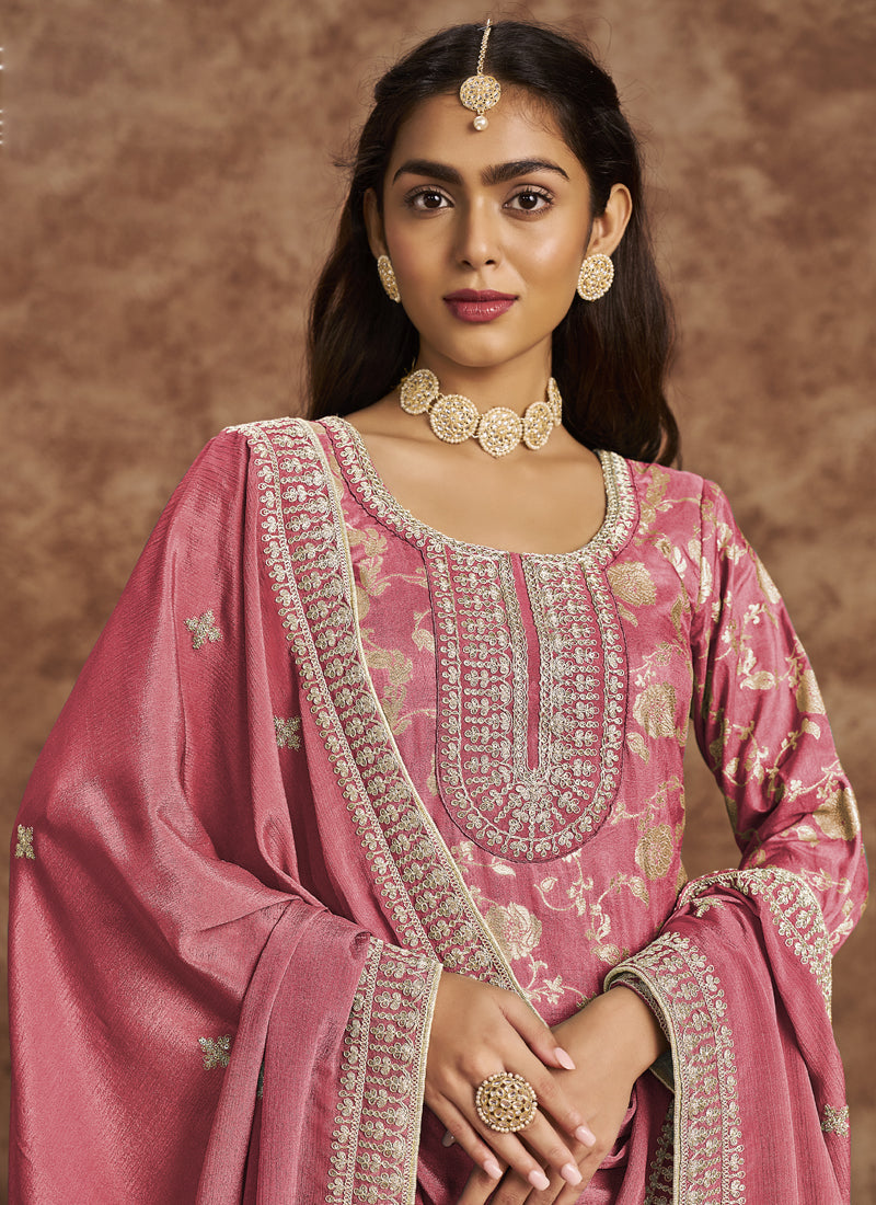 Vegaa Fashion Light Peach Dola Silk Jacquard Designer Salwar Suit | Grocsy
