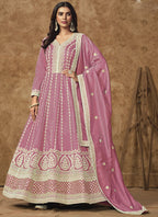Vegaa Fashion Pink Dola Silk Embroidered Anarkali Suit | Grocsy