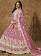 Vegaa Fashion Pink Dola Silk Embroidered Anarkali Suit | Grocsy