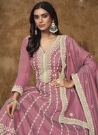 Vegaa Fashion Pink Dola Silk Embroidered Anarkali Suit | Grocsy