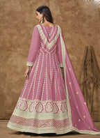 Vegaa Fashion Pink Dola Silk Embroidered Anarkali Suit | Grocsy