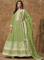 Vegaa Fashion Light Green Dola Silk Embroidered Anarkali Suit | Grocsy
