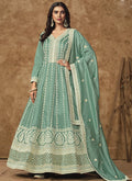 Vegaa Fashion Sea Green Dola Silk Embroidered Anarkali Suit | Grocsy