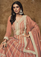 Vegaa Fashion Light Orange Dola Silk Embroidered Anarkali Suit | Grocsy
