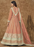 Vegaa Fashion Light Orange Dola Silk Embroidered Anarkali Suit | Grocsy
