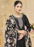 Vegaa Fashion Black Roman Silk Embroidered Palazzo Suit | Grocsy
