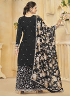 Vegaa Fashion Black Roman Silk Embroidered Palazzo Suit | Grocsy