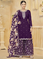 Vegaa Fashion Violet Roman Silk Embroidered Palazzo Suit | Grocsy