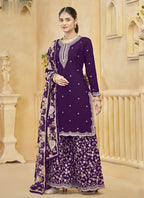 Vegaa Fashion Violet Roman Silk Embroidered Palazzo Suit | Grocsy