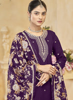 Vegaa Fashion Violet Roman Silk Embroidered Palazzo Suit | Grocsy