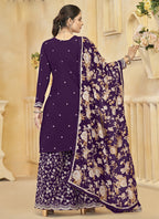 Vegaa Fashion Violet Roman Silk Embroidered Palazzo Suit | Grocsy