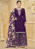 Vegaa Fashion Violet Roman Silk Embroidered Palazzo Suit | Grocsy