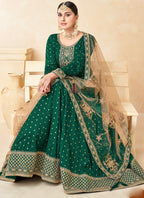 Vegaa Fashion Designer Green Tafeta Silk Embroidery Anarkali Suit | Grocsy