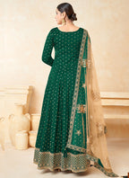 Vegaa Fashion Designer Green Tafeta Silk Embroidery Anarkali Suit | Grocsy