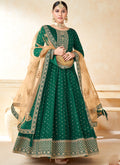 Vegaa Fashion Designer Green Tafeta Silk Embroidery Anarkali Suit | Grocsy