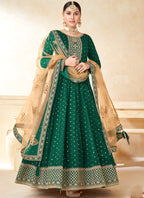 Vegaa Fashion Designer Green Tafeta Silk Embroidery Anarkali Suit | Grocsy