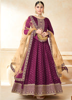 Vegaa Fashion Designer Wine Tafeta Silk Embroidery Anarkali Suit | Grocsy