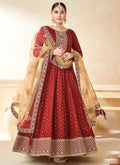 Vegaa Fashion Designer Red Tafeta Silk Embroidery Anarkali Suit | Grocsy