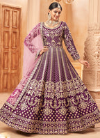 Vegaa Fashion Designer Wine Art Silk Embroidery Anarkali Suit | Grocsy