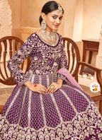 Vegaa Fashion Designer Wine Art Silk Embroidery Anarkali Suit | Grocsy