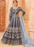 Vegaa Fashion Designer Navy Blue Art Silk Embroidery Anarkali Suit | Grocsy
