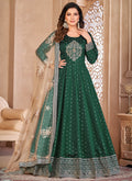 Vegaa Fashion Designer Green Tafeta Silk Embroidery Anarkali Suit | Grocsy