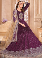 Vegaa Fashion Designer Viiolet Tafeta Silk Embroidery Anarkali Suit | Grocsy