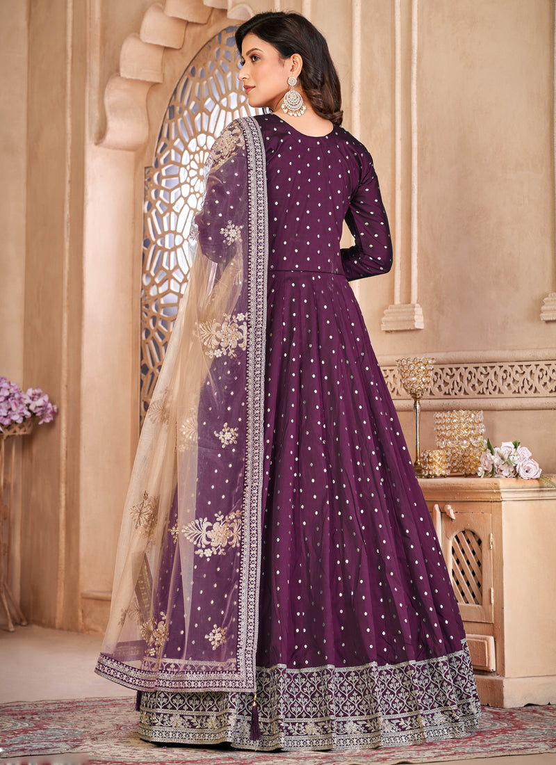 Vegaa Fashion Designer Viiolet Tafeta Silk Embroidery Anarkali Suit | Grocsy