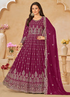 Vegaa Fashion Designer Purple Geoegette Embroidery Anarkali Suit | Grocsy