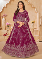 Vegaa Fashion Designer Purple Geoegette Embroidery Anarkali Suit | Grocsy