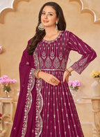 Vegaa Fashion Designer Purple Geoegette Embroidery Anarkali Suit | Grocsy